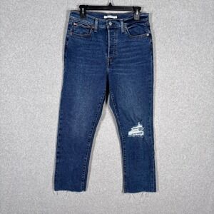 Levis 501 Wedgie Straight Jeans 31x28 Button Fly Distressed Knee Hole Raw Hem